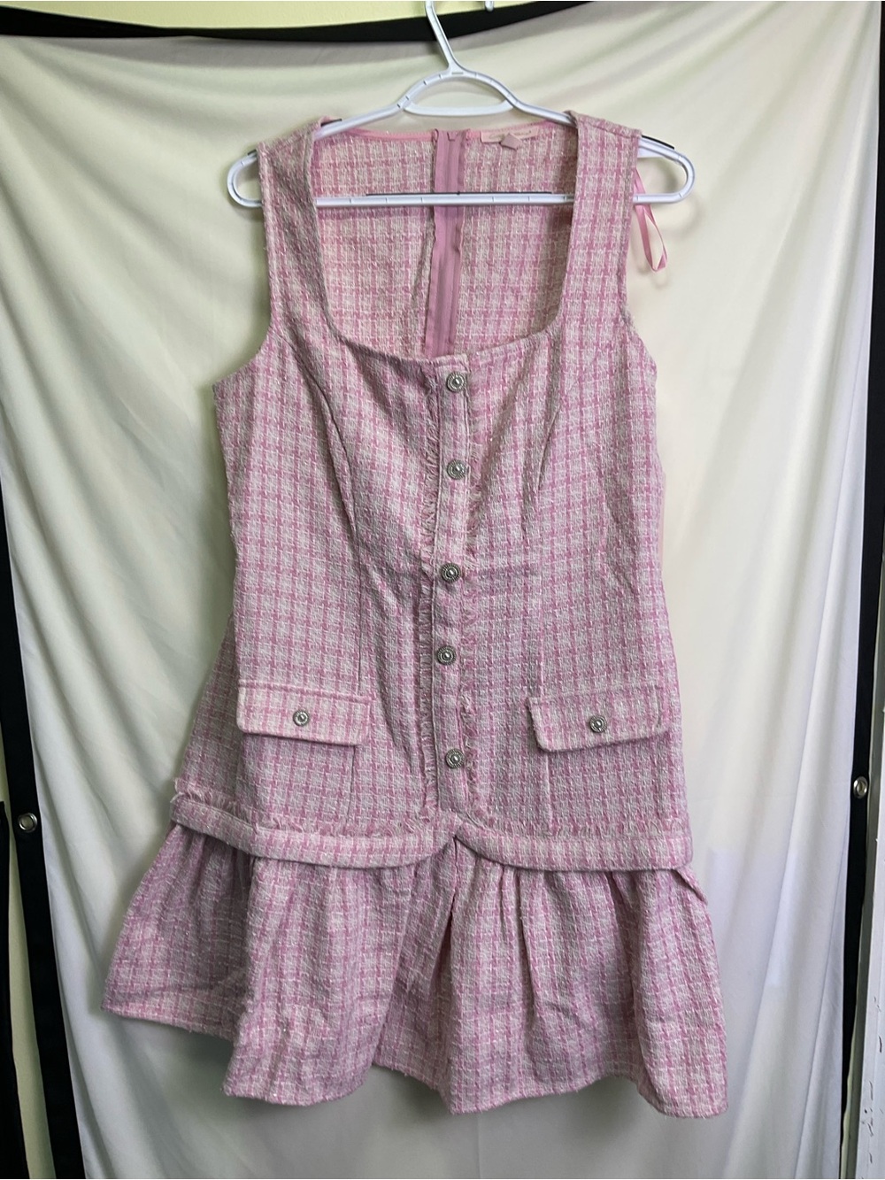 City Studio Junior’s Pink Tweed Ruffled Mini Dress